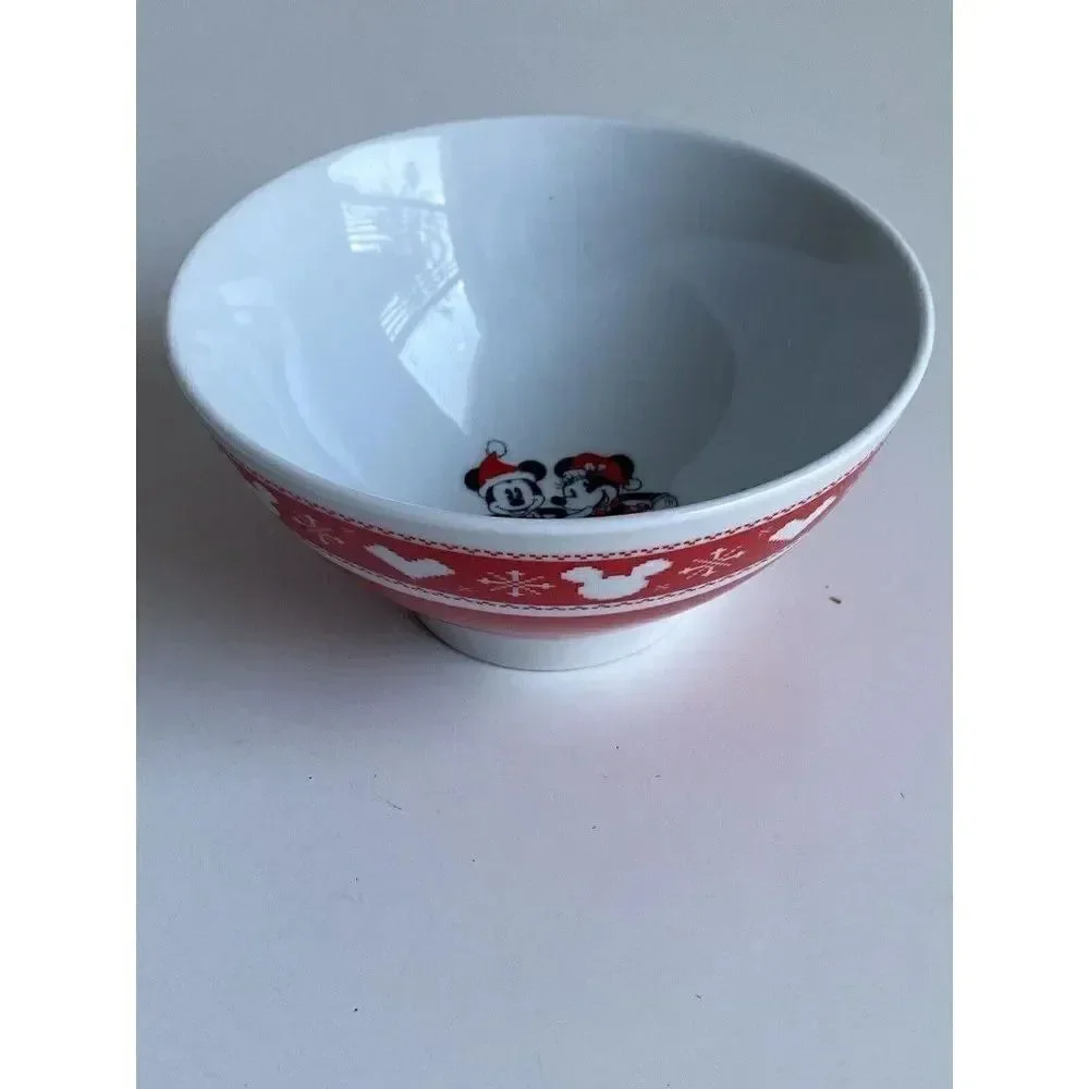 Set Of 2 Disney Mickey And Minnie Mouse Christmas Ceramic Cereal‎ Ramen Bowl NEW